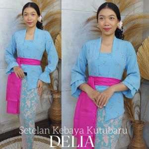 Setelan Kebaya Kutubaru Delia dan Bawahan Rok Knit Stretch Free Selendang Modern Bali