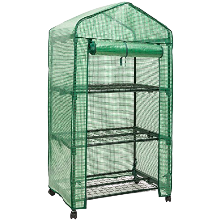 BestMonde โรงเรือนสำเร็จรูป 3 ชั้น มีล้อ ขนาดเล็ก สำหรับเพาะชำพืชผักแคคตัส