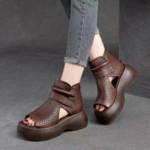 [Free Shipping] WomenS Summer New Style Platform Sandals With Thick Soles Fashionable And Versatile Open-Toe Hollow-Out Short Boots Roman Style WomenS Sandals