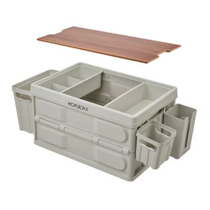 Vision 52L Large Capacity Foldable Organizer Storage Box Multifunctional Outdoor Camping Side Table With Wooden Cover Storage Box Car Trunk Folding Box Fruit Toys Clothing Household Sundries Storage Cabinet