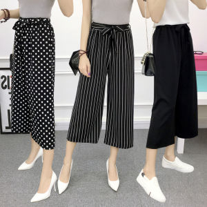 Summer Korean Black and White Striped Cropped Trousers Casual Pants Womens Fashion All-match Loose and Comfortable High-waist Wide-leg Pants