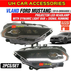 FORD MUSTANG 2018 - 2023 PROJECTOR LED HEADLAMP WITH DYNAMIC LIGHT BAR + RUNNING SIGNAL