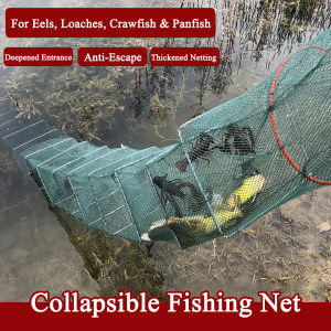 FFEEKK ลอบดักกุ้ง ดักปลา ไอ้โง่ ดักกุ้ง ดักปลา แบบยาว ไซหนอน(ดักกุ้งจีน) แบบยาว 19ชั้น ไอ้โง่ดักปลา ดักกุ้ง ดักสัตว์น้ำ ไซดักกุ้ง ขอบ 25x20 เซ็น ตาอวนถี่ ?ยาว 3.8 เมตร