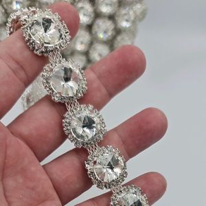 Renda Aplikasi Berlian Kristal Putih Kode Dc Kualitas Premium Per 10 Cm