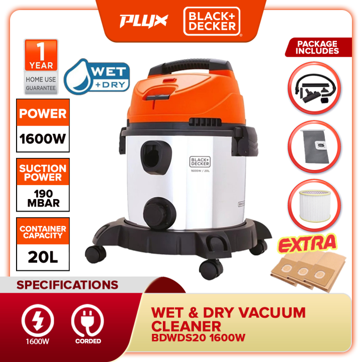 BLACK & DECKER BDWDS20 1600W 20L Wet & Dry Vacuum Cleaner Blower BDWD20