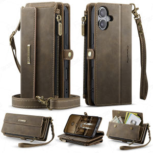 3 in 1 Tính năng thời trang cổ điển cho iPhone 11 12 13 Mini 16E 14 15 16 Plus Pro Max Dây kéo nhiều thẻ Vỏ da lật từ tính