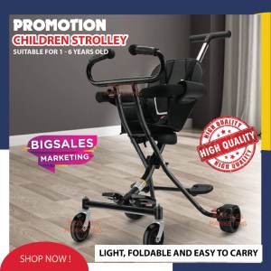 4 Wheel Premium Baby Kid Children Foldable Stroller With Brake Baby Trolley (Black)