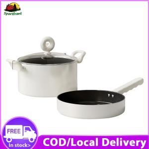 Soup Pot Uncoated White Sauce Pan Set Easy To Clean Pan Set Wok Multipurpose Compatible with All Stovetops