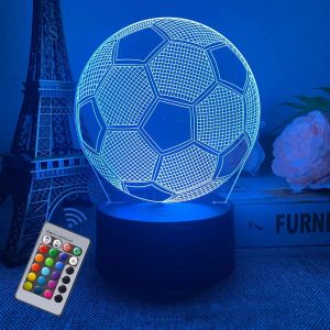 Creative 3d Illusion Child Night Light Football Ball Touch Sensor Remote Nightlight for Kids Bedroom Decoration Soccer Table Lamp Gift