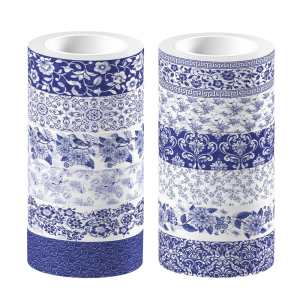 12 Rolls Blue And White Porcelain Pattern Tape Decorative Masking Tape for Scrapbooking Journal Photo Album Decoration