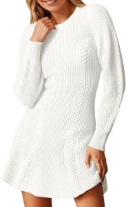 Saodimallsu  Womens Long SleeveSweater Dress Slim Fit  A  Round Neck Cable Knit Autumn Fashion Short Dress