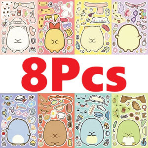 Sumikko Gurashi 8 Pcs Face Changing Puzzle Sticker Neko Tokage Mix and Match Sticker Set Children Educational Travel Game Gift