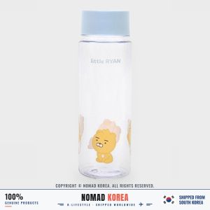 Daiso Korea Kakao Friends Little Ryan Water Bottle 500ml Blue Lid Clear Tumbler Cold Drink 6.5 x 20.3cm
