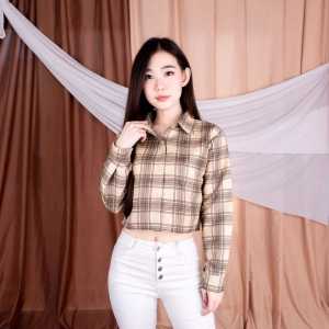 KEMEJA FEBRIC - CROP TARTAN SHIRT | KEMEJA KOTAK OVERSIZE | KEMEJA CROP TOP
