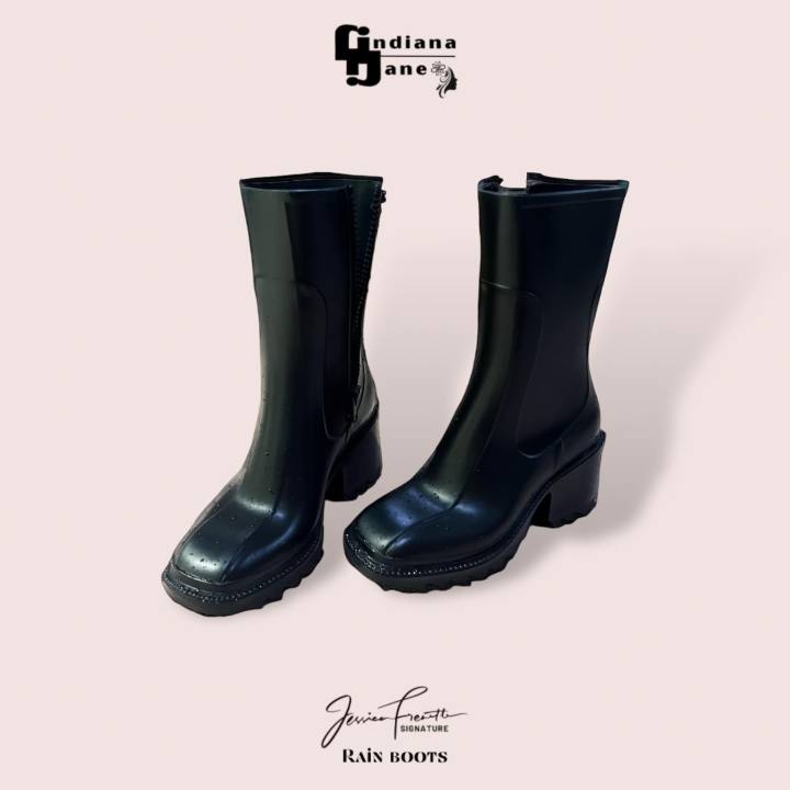 EVITA Mid Calf Heeled Rain Boots