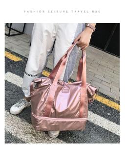 กระเป๋ายิม Oxford สำหรับกีฬาและเดินทาง - ชมพู/ดำ, ผ้า Oxford เกรดสูง, กันน้ำ, ล้างง่าย, แยกช่องใส่รองเท้า