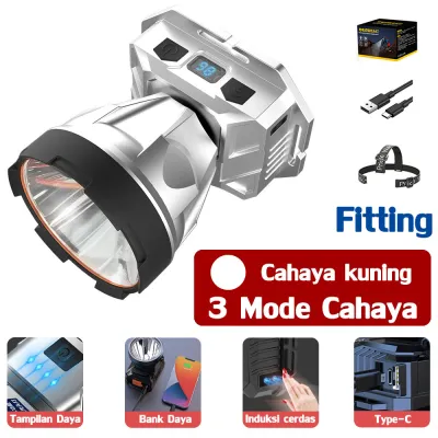 Terang Kepala【100 hari tanpa pengisian daya】Senter Cas Super senter kepala 500 watt Super LED Baterai Lithium Senter Tahan Air Senter Kepala Super Terang senter led cas tahan 24 jam stong light Headlamp berkemah led senter super terang