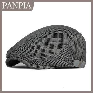 PANPIA 1Pc Mens Casual Hat Berets Caps For Spring Summer Autumn Flat Cap Breathable Mesh Cap Flat Peaked Beret Hats Golf Hat