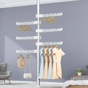 Adjustable Floor to Ceiling Clothes Rack No Drill Telescopic Garment Hanger Space Saving Bedroom Storage Organizer