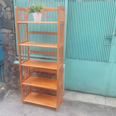 Kệ sách 5 tầng sâu 28cm ngang 64cm cao 150cm gỗ cao su màu Cherry bền chịu nướcđã thông qua xử lý sấy tẩm chống mối mọtđa năng tốt hơn gỗ thông và MDF