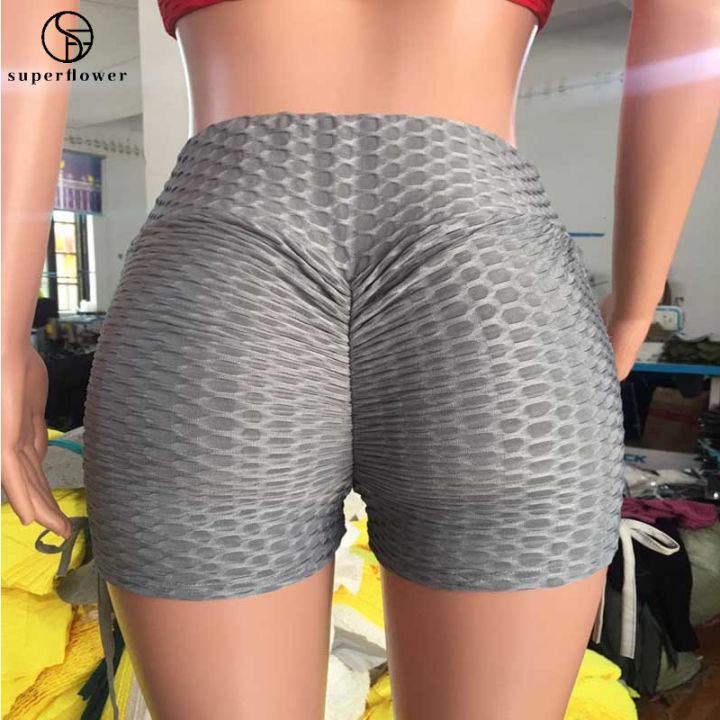 SUPERFLOWER Sports Booty Shorts for Women High Waisted Bubble Textured  Scrunch Butt Lifting Gym Workout Hot Pants
