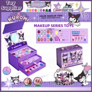 Newly Upgraded Kuromi Kids Makeup Box Kit For Girls Real Washable Cosmetic Pretend Play Toy With Mirror
