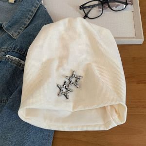 K9SEQ Elastic Star Beret Hat Ear Protection Bling Bling Decor Slouchy Skull Cap Harajuku Warm Knit Cross Beret Cap For Women Girls