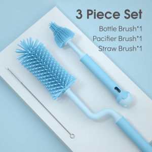 Hamshmoc 3 cái thiết lập bình sữa cho bé bàn chải vệ sinh Silicone 360 độ xoay đa chức năng con khăn choàng cho bú bàn chải tay cầm dài dễ dàng để làm sạch khử trùng
