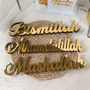OKDEALS01 Bismillah Alhamdulillah Eid Mubarak Table Ornament Festival Wooden Ramadan Acrylic Letter Sign Funny Handmade Mashallah Tabletop Decorations Islamic Muslim Party Supplies