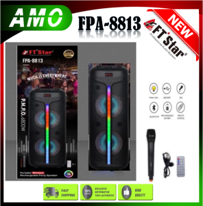 FT STAR FPA-8813 8.5inch X 2 Big Karaoke Trolley Party Bluetooth Tws Speaker With Wire Microphone