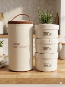 New 2/3Layer Stainless steel insulated lunch box set for adult portable baonan box with thermal insulation bag microwave safe ( WHITE/CREAM )