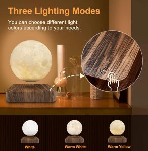 Levitating Moon Lamp 3 Colors Floating Moon Lamp Spinning 3D Printing Magnetic Moon Night Light Unique Lamps Floating Globe - Cool Tech Gadgets Birthday Holiday Anniversary Christmas Gift