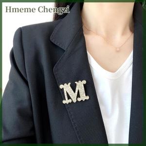 Hmeme Fashion Zircon M-letter Brooch Pin For Backpack Collar Lapel Pin Party Jewelry Accessories