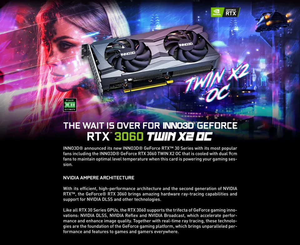 INNO3D Geforce RTX 3060 Twin X2 OC 12GB Gaming Video Graphics Card ...