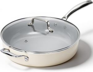 Kikcoin Nonstick Frying Pan with Lid - 12 inch Ceramic Deep Frying Pan for Cooking - 5 QT Large Saute Pan with Stay Cool Handle Induction Ready PFAS/PTFE/PFOA Free All Oven/Dishwasher Safe