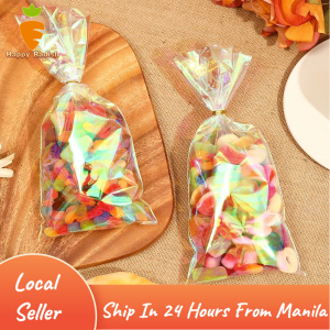 50 PCS Colorful Laser Holiday Gift Bag PET Plastic Biscuit Candy Bread Packaging Bag With Zip Ties