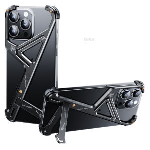 Aluminum Alloy Phone Case For iPhone 16 Pro Max / 16PRO Designed from Geometry Metal Hollow Rimless Shockproof Frame Bumper Stand Cover