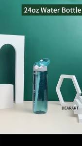 DEARART 24oz Water Bottles With Straw Leakproof BPA FREE Hidden Nozzle Flip Up Lid Has Handle Wide Bottle Easy Clear Suit Office Sports Travel Gym Yoga Dark Cyan