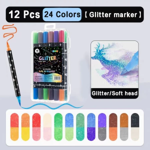 24/48 Color Dual Tip Glitter Metallic Outline acrylic marker set colored pen highlighter pen set coloring materials set