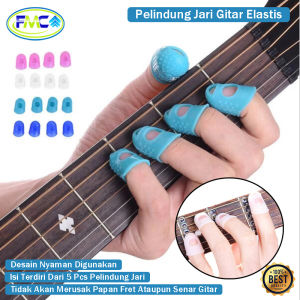 Pelindung Jari Gitar Silikon Karet Pengaman Jari Silicon Petik Gitar Finger Protector Set Finger Guitar Silicon Cover Bening Sarung Pelindung Jari Gitar 1 Set 5pcs
