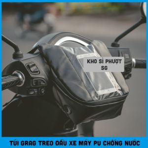 Túi treo điện thoại cảm ứng treo đầu xe chống nước nhẹ da PU có lỗ sạc pin trong ngăn túi