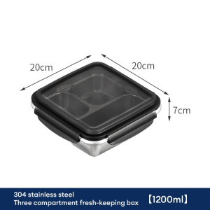 304 Stainless Steel Fresh-Keeping Box Refrigerator Organizer Storage Box With Lid Lunch Box Divided Bento Box Student Workers Lunch Food Storage