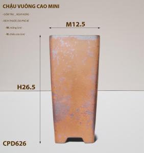Chậu ống vuông da báo gốm tàu CPD626 kích thước M12.5 x H26.5 cm chất liệu men rỉ sắt da báo gốm tàu thiết kế mini phù hợp để bàn trang trí và trồng cây bonsai