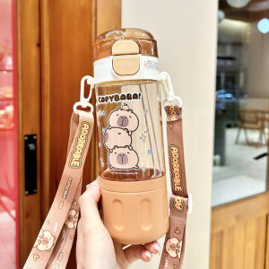 580ml Botol Air Capybara Water Bottle Kids Straw Heat-resistant School Tritan Water Bottle Large Capacity