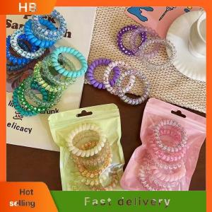 HB 6Pcs Candy Color Hair Rope Lady Summer Telephone Wire Elastic Hair Band Frosted Spiral Cord Rubber Hair Tie Stretch Headband