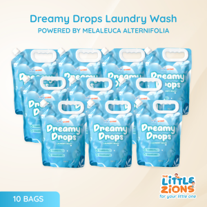 Dreamy Drops Laundry Wash 10 Bags/ 850ML - No Chemical Suitable for Newborn Baby Safe for Sensitive Skin Hypoallergenic and Mild formulation . With Citric Acid and Tea Tree Oil effectively remove dirt and stain. (The Little Zions)