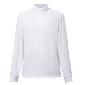 Mens Clergy Tab Collar Polo Shirt Long Sleeve Pastor Minister Preacher Shirt