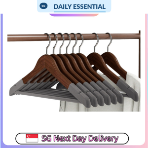 【DAILY ESSENTIAL】 Velvet Wooden Clothes Hangers | Light or Dark | 10 or 20 Pieces