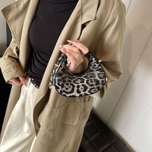 MOIRA วายทูเค กระเป๋าถือลายเสือดาว กระเป๋าถือ ขนาดเล็ก กระเป๋าฮอบโบขนาดเล็ก ลำลอง แบบเกาหลี กระเป๋าถือหนัง PU สาวๆ