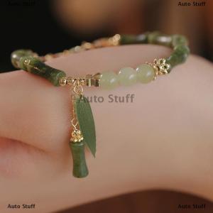 [COD] Auto Stuff Chinese Style Retro Green Bamboo Joint Beaded Bracelet For Womens Fashion Simple Charm Alloy Leaf Bracelet Jewelry Gift
